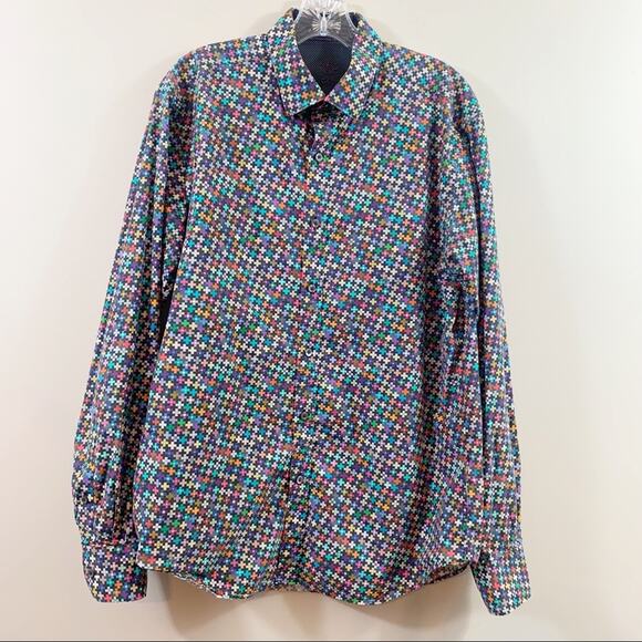 Bugatchi UOMO Multi-Color Plus Pattern Button Down Long Sleeve Shirt - Picture 1 of 11